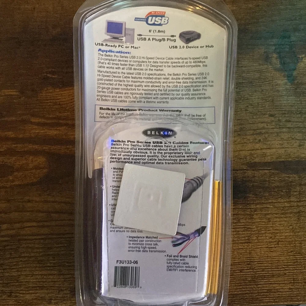 BELKIN USB2 HIGH SPEED Cable 6' A PLUG TO B PLUG FOR MAC & PC BRAND NEW SEALED